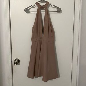 Missguided Halter Deep V dress in beige / tan, size US 2